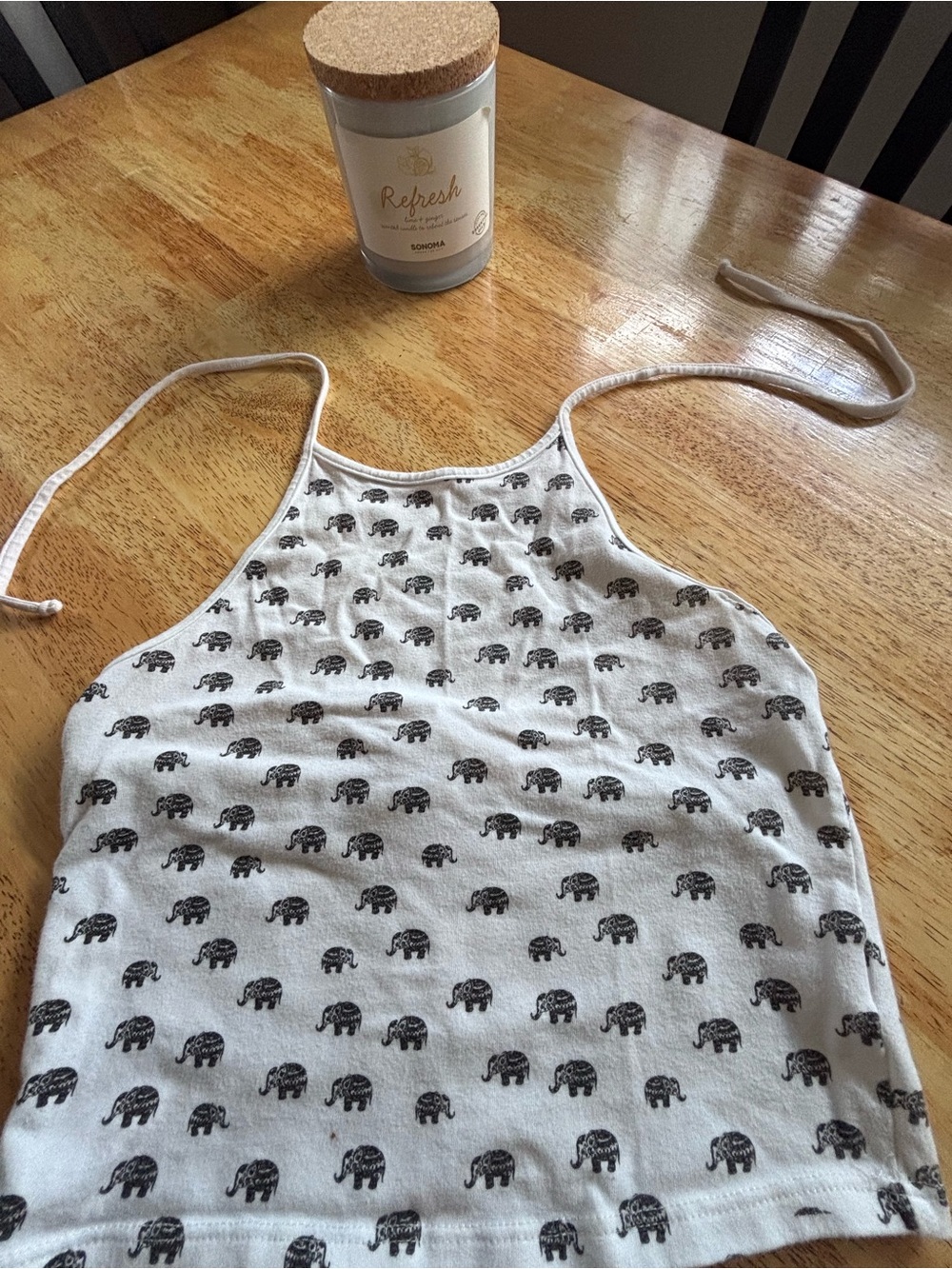 La Hearts White Halter Crop Top with Black Elephant Print
